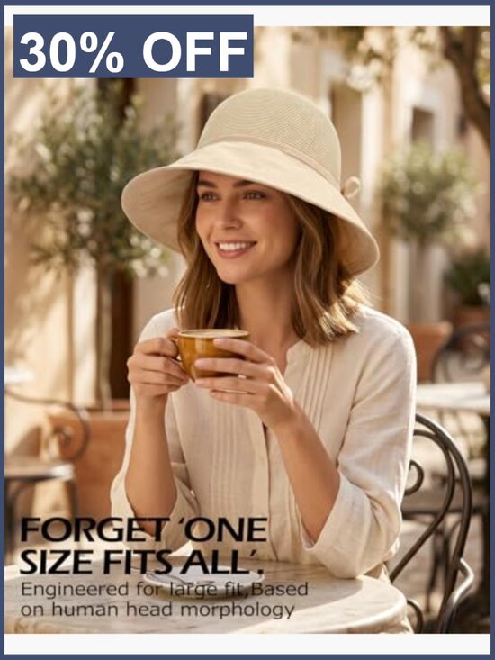 XL Wide Brim Straw Sun Hat, Packable Travel Hat with Fabric Brim main image 5